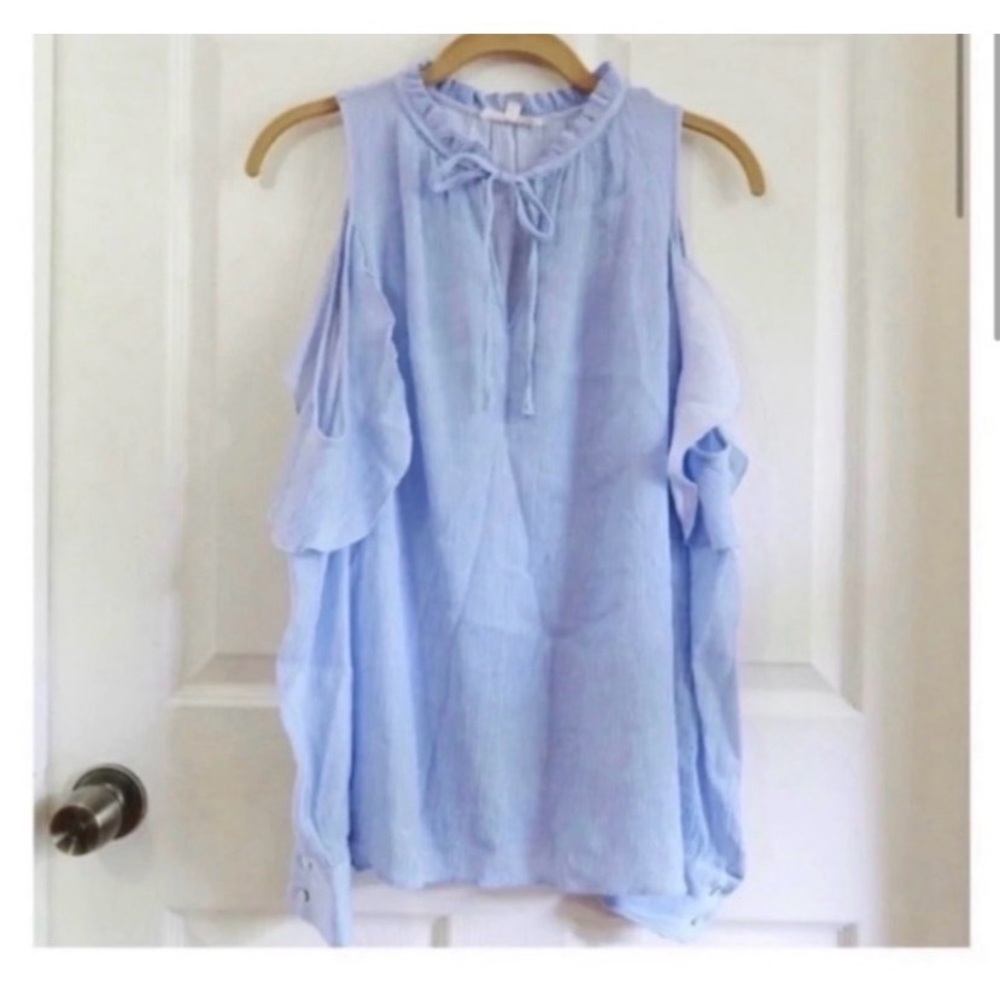 Blue Cold Shoulder Top - Picture 3 of 6